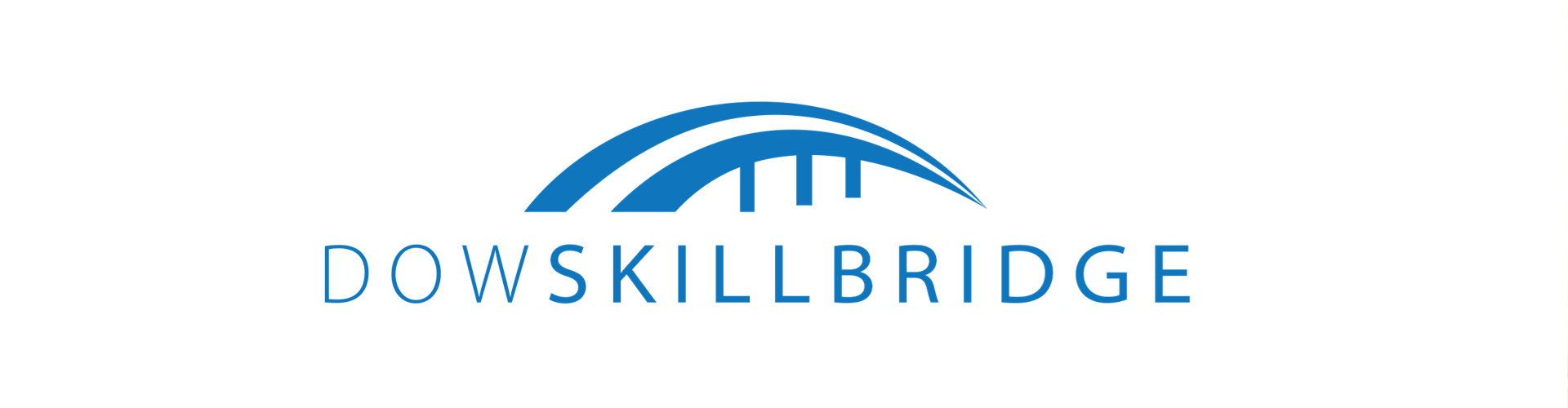 Dow SkillBridge logo: blue curved arcs above the uppercase word DOWSKILLBRIDGE.